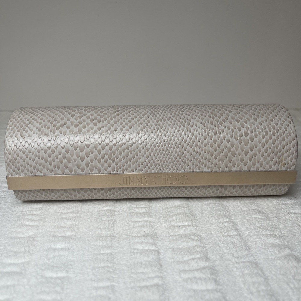 Jimmy Choo Faux Snakeskin Magnetic Flap Sunglass Case Beige Hard Case Only